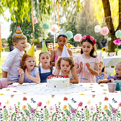 6 Pack Spring Floral Tablecloth Wild Flowers Table Cloth Plastic Spring Floral Table Cloth Flower Disposable Table Cover for Flower Wedding, Babyshower, Birthday Party Decorations 51 x 86 Inches