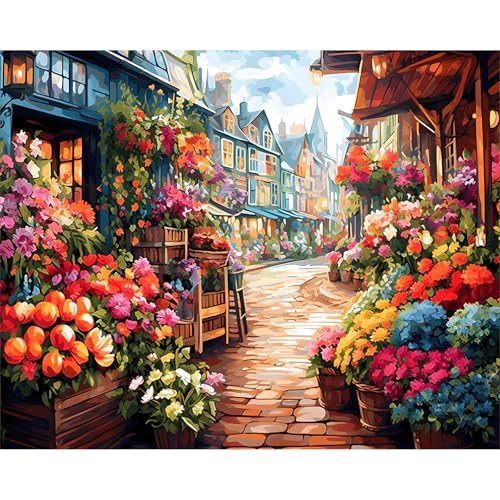 Paint by Numbers Kit for Adults, Flowers Street Number Painting Canvas Kit - color: LBOPNFP11