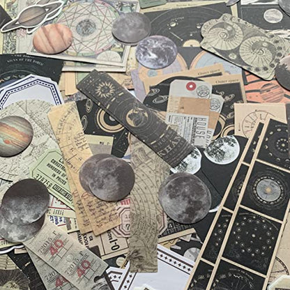TIYPKE 200pcs Aesthetic Stickers - Vintage Scrapbook Stickers for Journaling, Bullet Journals, Scrapbooking, Space & Moon Themes