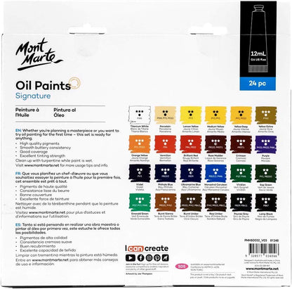 Mont Marte Oil Paint Set Signature 24pc x 0.4oz, Good Coverage, Good Tinting Strength, for Beginners, Students and Artists