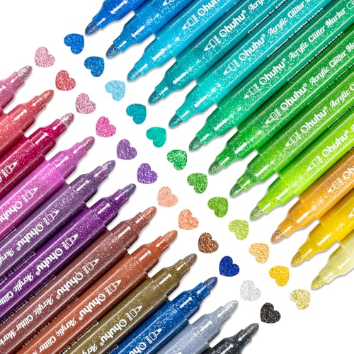 Ohuhu Acrylic Glitter Markers 24 Colors Fine Tip for Painting Coloring - color: 24 Colors, size: Medium Tip 3mm