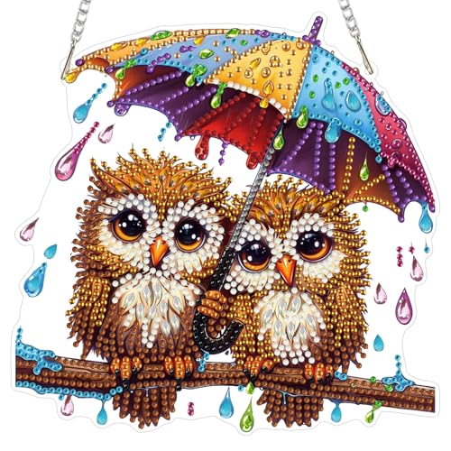 MOGTAA Owl Diamond Art Hanging Kits for Adults, DIY Double Sided Animal Diamond Art Suncatchers, 5D Special Shape Diamond Painting Pendant Window Ornament Gifts for Home Wall Door Garden Decor - color: Owl-02