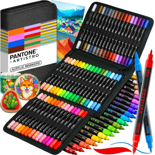 ARTISTRO 48 Acrylic Paint Markers, Set of Paint pens | Brush & Fine Precision Tips, Painting & Calligraphy, Multisurface for Fabric, Rock, Glass Painting, Wood, DIY, Craft, Canvas - color: Black 48 Pack
