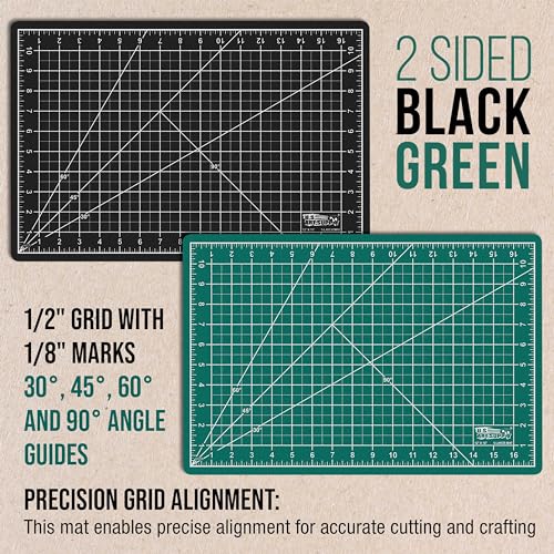 U.S. Art Supply 12"x18" Self-Healing Cutting Mat 5-Ply 2 Pack Green/Black | Double-Sided Green/Black Craft Mat, Non-Slip Cutting Mats for Crafts, Sewing, Quilting, Scrapbooking - color: Green/Black