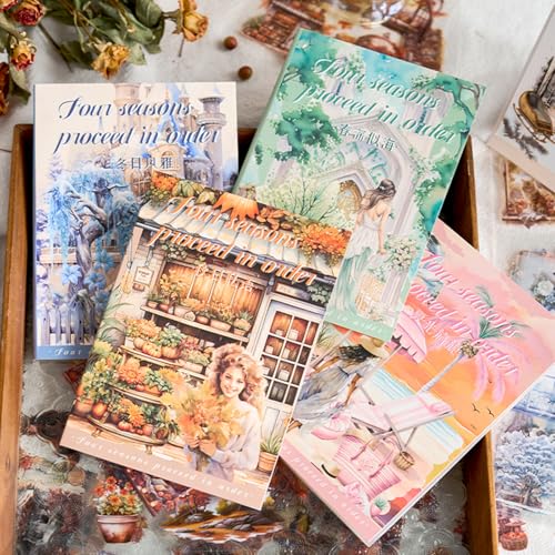 Four Seasons Style Stickers Scrapbooking Supplies for Junk Journal, Four Sticker Books, 80 Sheets PET Stickers - color: Four Seasons Style