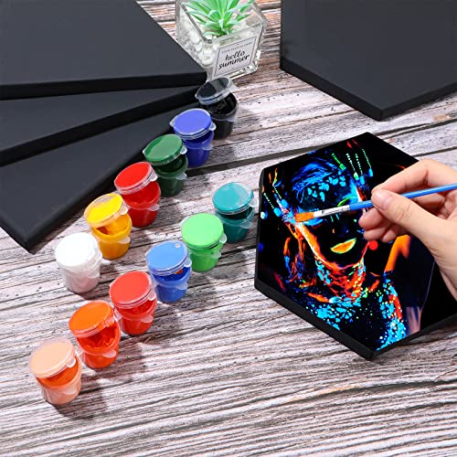 Epakh 12 Pcs Black Canvas for Painting Stretched Canvas Cotton Square Triangle Hexagon Blank Boards Panels Art with Frame Panel Stretched Boards for Oil Acrylic(8 Inch) - size: 8 Inch