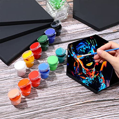Epakh 12 Pcs Black Canvas for Painting Stretched Canvas Cotton Square Triangle Hexagon Blank Boards Panels Art with Frame Panel Stretched Boards for Oil Acrylic(8 Inch) - size: 8 Inch