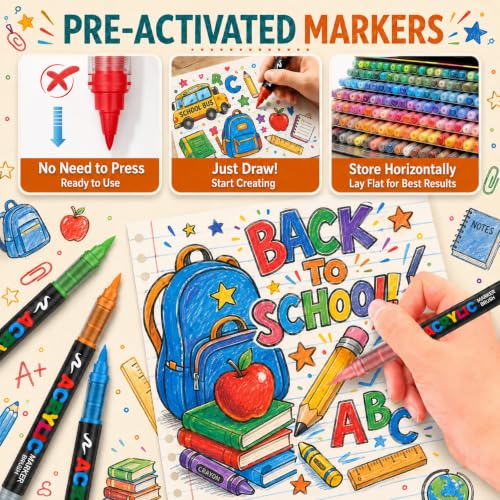 288 Colors Acrylic Paint Markers, 1-5mm Soft Brush Tip for Rock Wood Glass - color: 288 colors