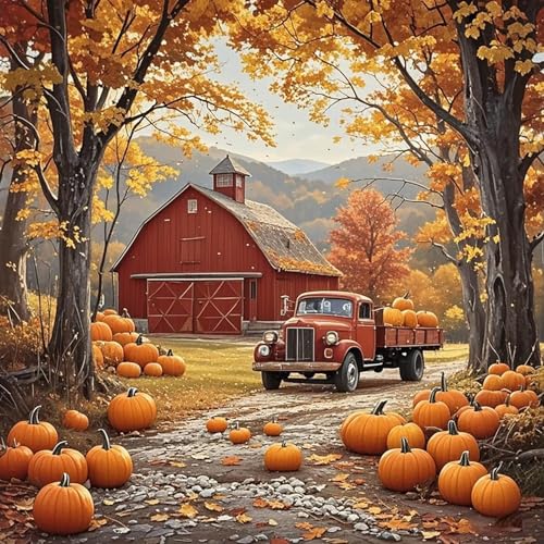 LKHMVCA Fall Farmhouse Truck Pumpkin Paint by Numbers Kit for Adults, DIY Paint by Numbers Kits for Adults Beginners Without Frame, Acrylic Paint Canvas Painting Kits Art for Home Decor 16x16 Inch - color: Fall Pumpkin Farmhouse Truck