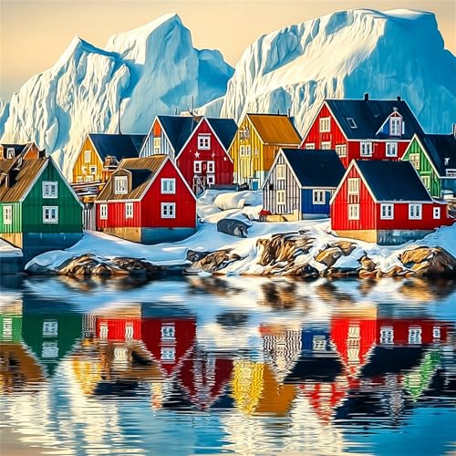 Jiqinsiye Houses Adults Paint by Number Kits,Snow Mountain Painting by Number Kits on Canvas,Large Color by Numbers Adult Watercolor Gifts for Friends Wall Decor - color: Ice City