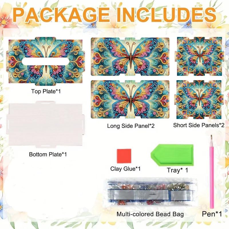 LSQFS DIY Diamond Art Wooden Tissue Box Kit,Butterfly,Perfect Handmade Gift - color: Butterfly 1