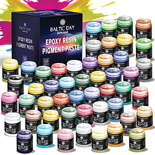 BALTIC DAY 50 Color Pigment Paste for Epoxy Resin Set – Opaque Resin Colorant, High Concentration Epoxy Dye & Mica Powder for Resin Art, Jewelry Making, Tumblers - color: 50 Color Jars
