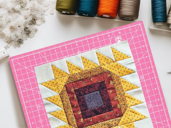 Headley Tools 12"x12" Rotating Cutting Mat, Self Healing Mat with 360-Degree Rotation & Anti-Slip Base, Sewing Board Cutting Mat Perfect for Fabric Quilting Leather Hobby Project，Pink - color: Pink, size: 12"L x 12"W