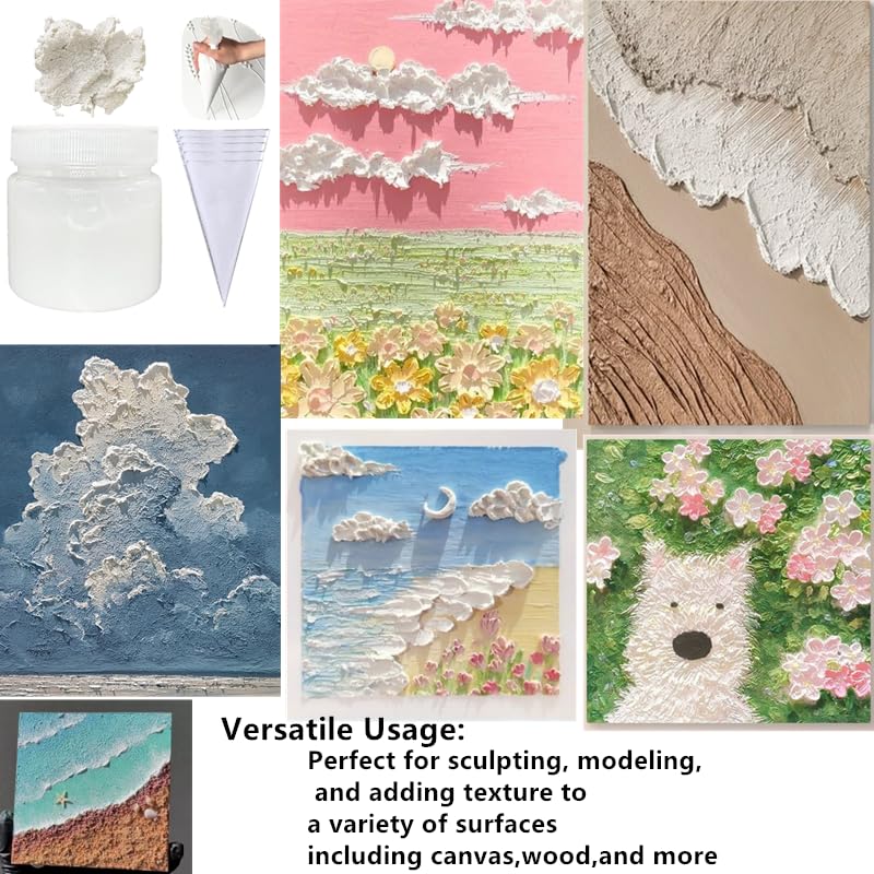 Acrylic Modeling Paste 3D Art Texture Paste 9.88oz/280ml, Ideal for Wood/T-Shirts/Glass/Stone, Sculpting Material Fast Drying Gesso Alternative DIY Crafts Projects (Sand Texture Paint with Bags) ﻿ - color: Texture Paste with Bags