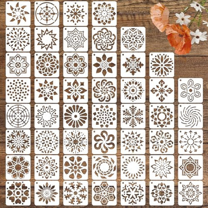 50 PCS Mandala Painting Stencils Reusable Mandala Stencils for Painting on Wood Rocks Canvas Fabric Glass Pottery 4x4 Inch - color: 50 Mandala