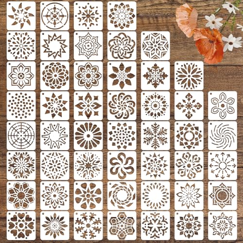 50 PCS Mandala Painting Stencils Reusable Mandala Stencils for Painting on Wood Rocks Canvas Fabric Glass Pottery 4x4 Inch - color: 50 Mandala