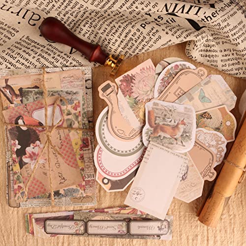 200Pcs Vintage Scrapbook Stickers, Aesthetic Junk Journal Stamping Supplies Kit, Scrapbooking Ephemera Washi Paper for Bullet Journaling Planners Diary Collage - style: Nature