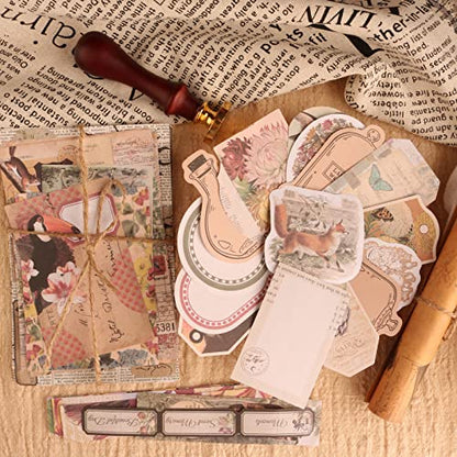 200Pcs Vintage Scrapbook Stickers, Aesthetic Junk Journal Stamping Supplies Kit, Scrapbooking Ephemera Washi Paper for Bullet Journaling Planners Diary Collage - style: Nature