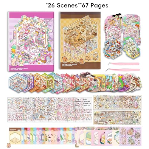 3D Sticker Scene Book 2-Pack | 67 Pages, 26 Immersive Scenes, DIY Miniature Diorama Kit, Stress Relief & Focus - color: 2-book Set | 67 Sheets (7.7x5.4in & 10.3x7.9in)