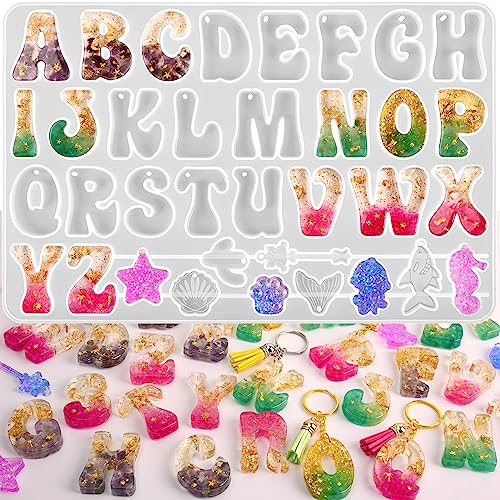 Alphabet Resin Mold, Reversed Alphabet Silicone Molds with Holes for Epoxy, Letter Molds for Resin DIY Keychain Jewelry Pendant - color: Alone Alphabet Mold
