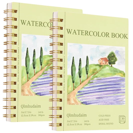 2-Packs 5"x7.5"Spiral Watercolor Paper Pad - 30 Sheets 140lb/300g Acid-Free Artist Paper | Tear-Line Perforated Pages for Framing & Mixed Media |Watercolor, Art Journaling (Adults,Beginners, Travel) - size: 5”×7.5“(2pack)