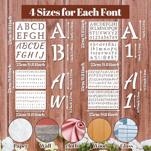 15 Pack Letter Stencils for Painting, Reusable Small Alphabet Stencils Plastic Letter and Number Stencil Templates Kit for Scrapbook, DIY Crafts, Art Projects (1/2, 3/4, 1, 2 Inch)