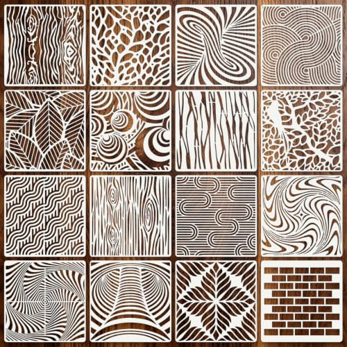 Geometric Texture Stencils for Crafts Reusable 16Pcs Stencils(5.9X5.9 inch) - color: Texture 25