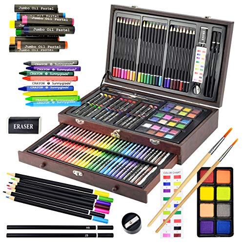 Sunnyglade 145 Piece Deluxe Art Set Wooden Art Box & Drawing Kit Cherry - color: multi-color