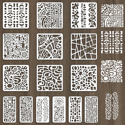 INFUNLY 15pcs Abstract Line Stencil for Painting 5.9x5.9 Reusable Geometric Stencil 7.8x3.9 Burlap Art Mixed Stencils Brick Layered Drawing Template for Wood Canvas Wall Paper Home Decor - style: 15PCS Abstract Line