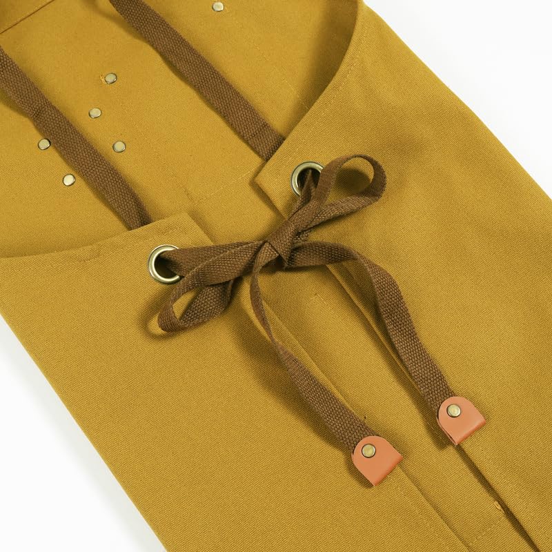 Chef Aprons for Men Canvas Apron with Large Pockets and Adjustable Neck Strap for Cooking,BBQ, Gardening - color: Brown