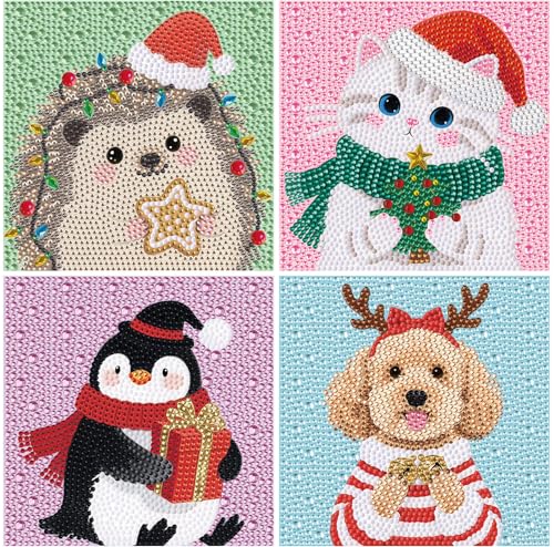 Libfx Diamond Art Kits for Kids 4 PCS Diamond Art for Girls Boys Beginners Arts and Crafts for Kids(Hedgehog Penguin Cat Dog) - color: colorful-10
