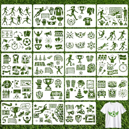 Marspark 20 Pieces Soccer Stencils for Painting Template Football Wall Stencils Reusable Sports Templates PET DIY Drawing for Painting on Wood Wall(Rectangular Style, 7.87 x 6 Inch) - size: 7.87 x 6 Inch, style: Rectangular Style