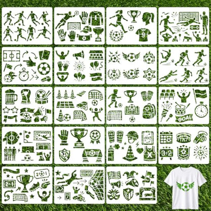 Marspark 20 Pieces Soccer Stencils for Painting Template Football Wall Stencils Reusable Sports Templates PET DIY Drawing for Painting on Wood Wall(Rectangular Style, 7.87 x 6 Inch) - size: 7.87 x 6 Inch, style: Rectangular Style