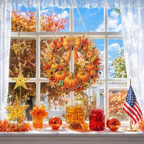 Eiflow Acrylic Diamond Art Hanging Kit for Adults Pumpkin Wreath, DIY Diamonds Painting Door Hanger Board Kit, Special Crystal Diamond Art Painting Pendant Ornament (Fall Wreath) - color: Fall Wreath