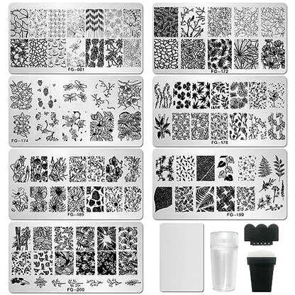 AddFavor Nail Stamper Kit - 7pcs Flower Leaves Stamping Plate with Silicone Stamper and Scraper, Animal Image Nail Stencils, Design Supplies - color: Style A