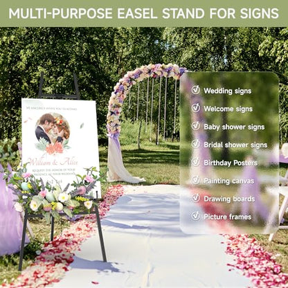 Black Easel Stand for Sign, 4-Tier Display Easel with Adjustable Chain | Heavy Duty Art Easel for Painting, Wedding Sign, Party, Posters & Commercial Display