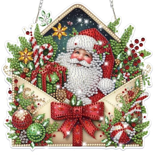 Bowetile Christmas Diamond Art Hanging Kits for Adults, Diamond Art Suncatchers Santa Claus, 5D Special Shape Diamond Painting Pendant Window Ornament Christmas Gifts for Home Door Wall Decor - color: Santa Claus-01