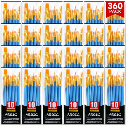 AROIC Acrylic Paint Brush Set, 36pack/360pcs Nylon Hair Paint Brushes | Oil Painting Rock Body Painting, Artist Amateur Craft Paint Brushes Supplies, Children Adult Painting Small Paint Brush Set - size: 360pcs-blue