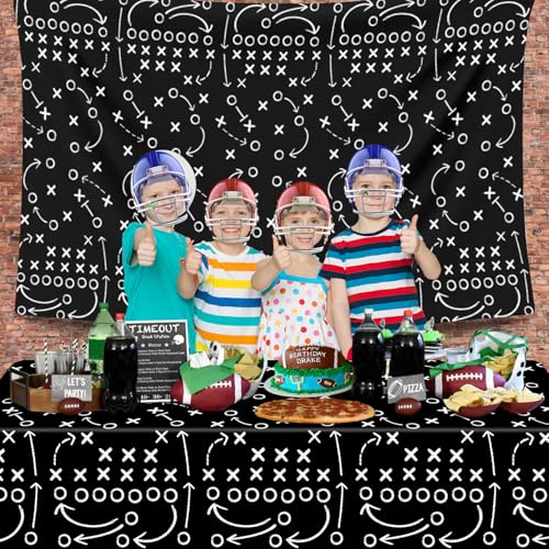 6Pcs 51 X 86IN Football Tablecloths Football Tactical Themed Tablecloths Party Favor Supplies Football Table Covers for Football Theme Party Favors Supplies Games Black Disposable Table Cloth