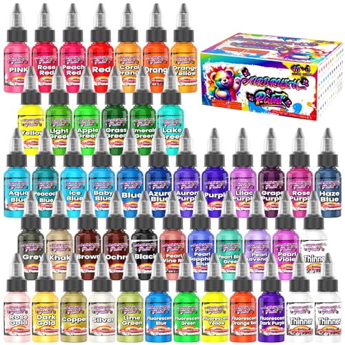 Airbrush Paint, 45 Colors Air Brush Painting Set with 3 Airbrush Thinners, Ready to Spray, Water-Based Acrylic Air Brush Paint for Plastic Models, Metal, Canvas, Wood - 48 Bottles - color: 45 Colors