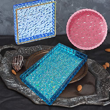 3PCS Diamond Resin Tray Mold with Edges, Silicone Tray Molds for Resin Casting, Square Rectangle Round Epoxy Mold DIY Jewelry Plate Box Candle Holder Container Art Craft Making Supplies - color: 3pc Diamond Trays