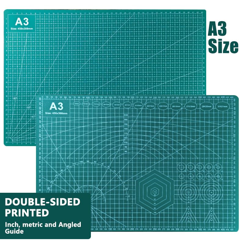 Cutting Mat Art Sewing Mat 17.7"L x 11.8"W Gridded Rotary Cut Board Double-sided for Crafts Hobby Project Sewing Fabric (1, Green, A3:17.7"L x 11.8"W) - size: 17.7"L x 11.8"W