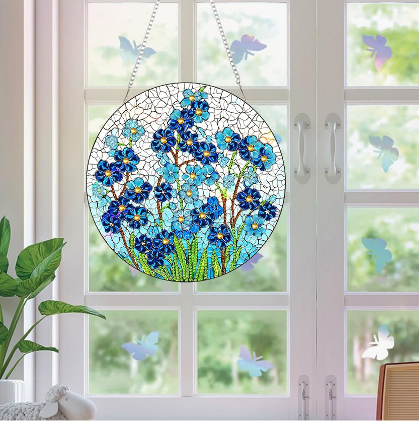 RYMILIE Hanging Diamond Art Kits for Adults Blue Flowers 8x8inch - color: DP04407