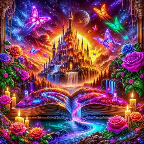 5D Dream Book Castle Diamond Painting Kits for Adults 13.7x13.7 Inch | Fantasy Diamond Art for Beginners, DIY Full Round Drill Paint by Diamonds Dot Gem Art for Adult, Home Wall Decor - color: KM1235-1