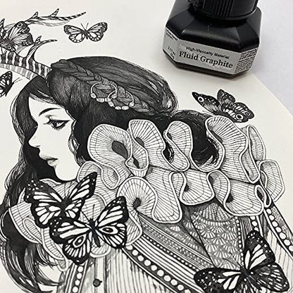 Kuretake Painting Ink, for dip Pen, Brush, Liquid, Paste, Artist, Non Toxic Paints, Illustration, Lettering, Drawing, Writing, Made in Japan (Graphite)