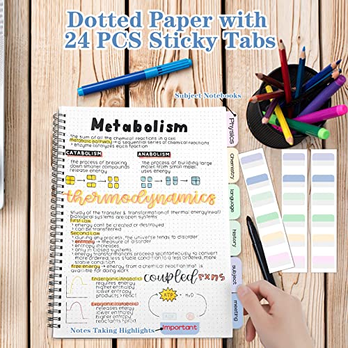 Spiral Notebook, Dotted Journal Notebook, 4 Pack Large B5 Dot Grid Notebook for Journaling, 560 Thick Paper Dot Journal for Bullet, Work, School, 24pcs Index Tabs, Assorted Pastel Notebook, 8" x 10" - size: 8" x 10", style: Dotted