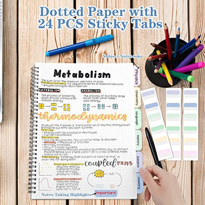 Spiral Notebook, Dotted Journal Notebook, 4 Pack Large B5 Dot Grid Notebook for Journaling, 560 Thick Paper Dot Journal for Bullet, Work, School, 24pcs Index Tabs, Assorted Pastel Notebook, 8" x 10" - size: 8" x 10", style: Dotted