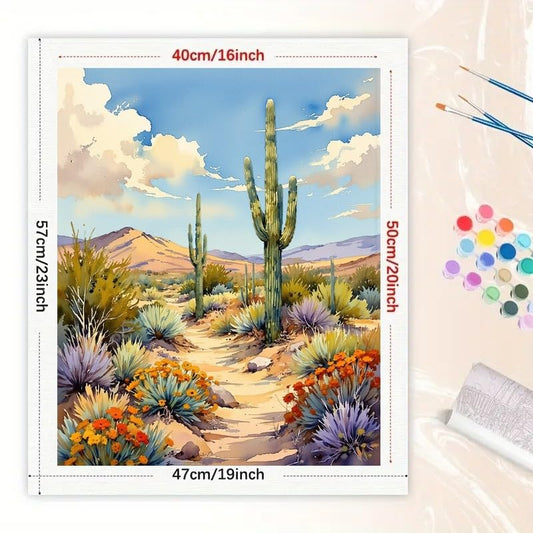 Landscape Paint by Numbers Kit for Adults - DIY Desert Trail with Cactus and Wildflowers Painting on Canvas 16x20 Inches, Acrylic Paint Set, Suitable for Beginners, Art for Home Decoration or Gifts - color: HSX00486, size: 16X20IN Folded