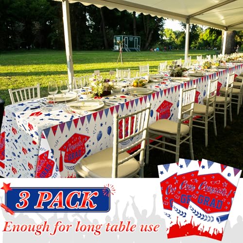 Kinlop 3 Pcs Graduation Tablecloths Class of 2026 Graduation Party Decoration Supplies 51" x 108" Plastic Congrats Grad Table Covers Disposable Graduate Tablecloths(Blue, Red) - color: Blue, Red