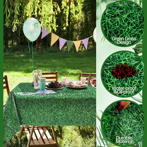 Kochorie 2 Pieces Green Grass Field Plastic Tablecloth 54 x 108 Inches Disposable Grass Print Table Covers for Sports Theme Game Day Birthday Parties Decorations - style: Green Grass